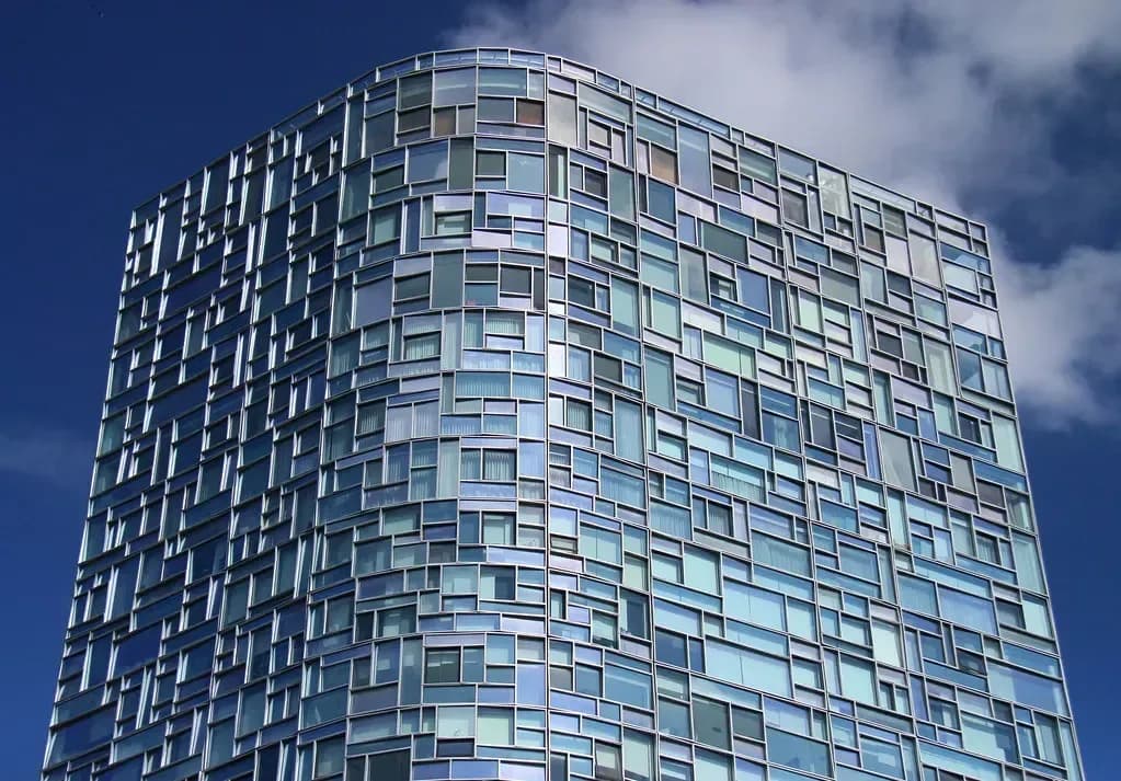 Glazed aluminium shopfront and curtain walling on a commercial building