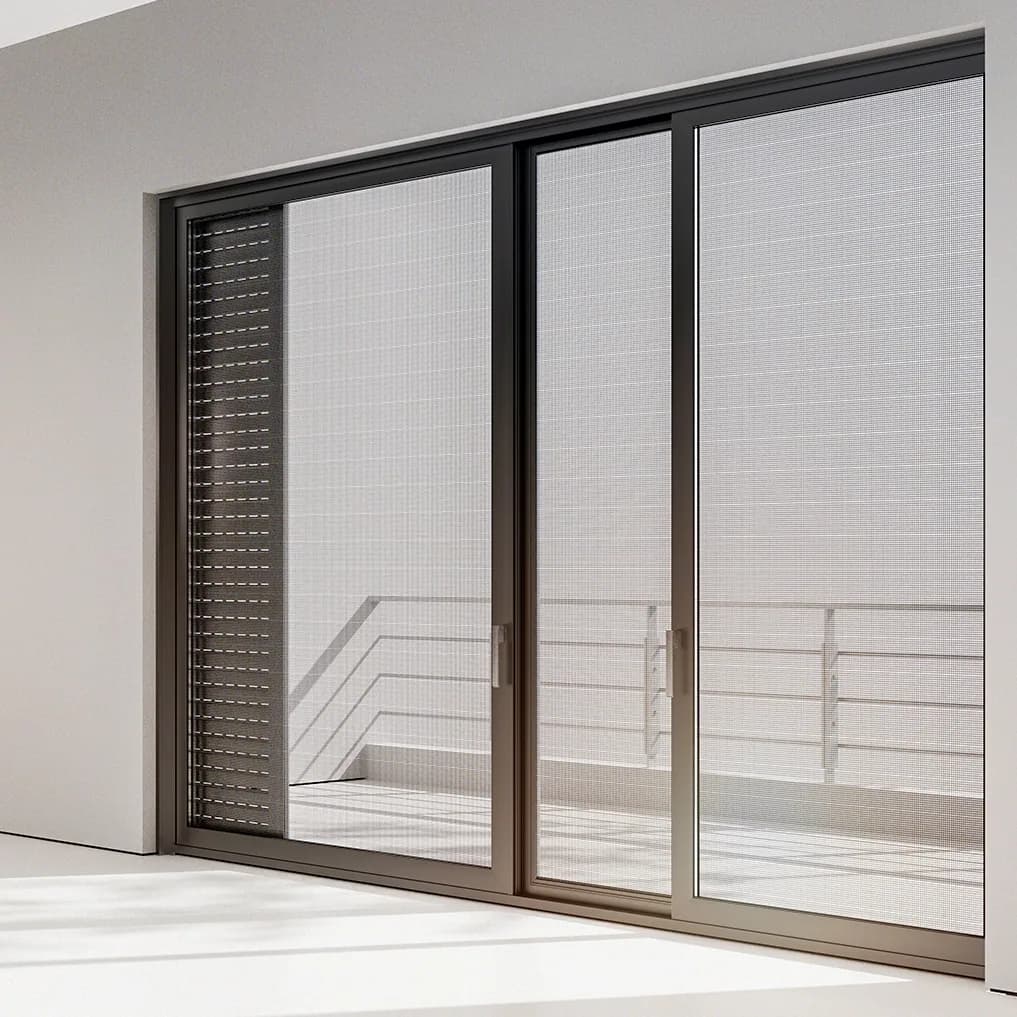 Option for combination of glass, shutter, and screen in in-wall systems through a narrow rail with width of only 95mm