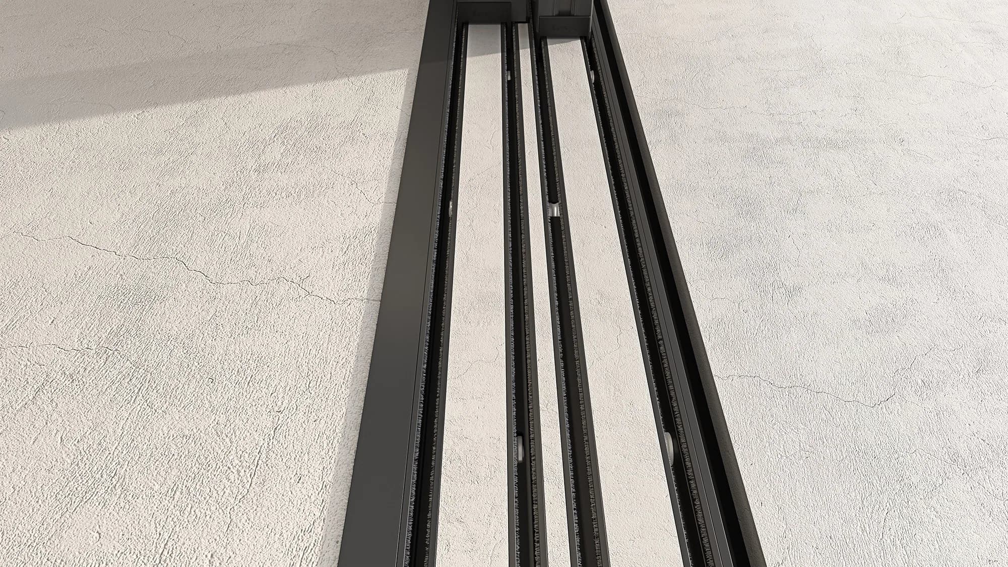 Possibility of recessed floor installation and complete coverage of the bottom rail with the flooring material