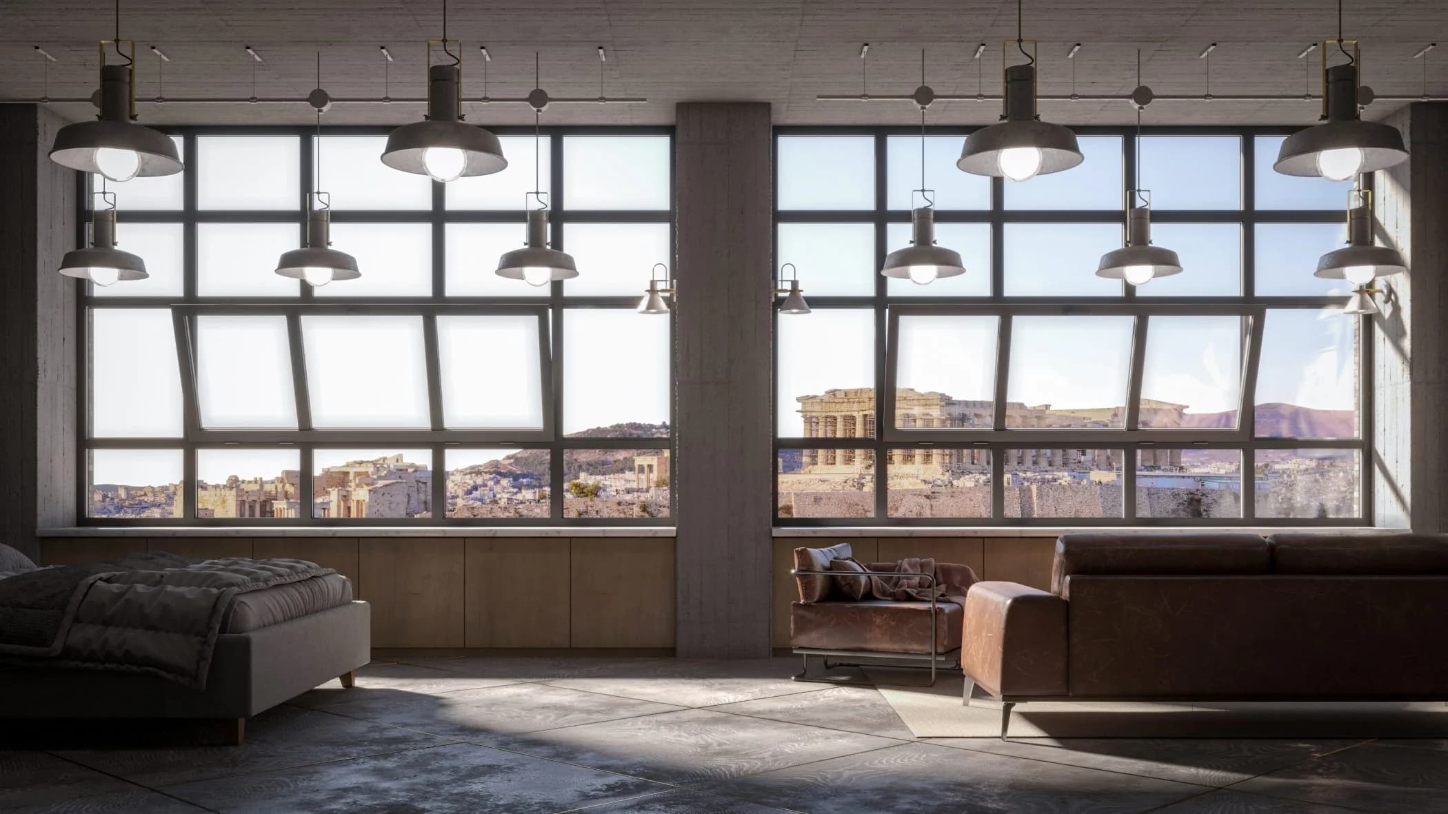 Option for an industrial aesthetic through partitioned designs (combining fixed and opening elements)
