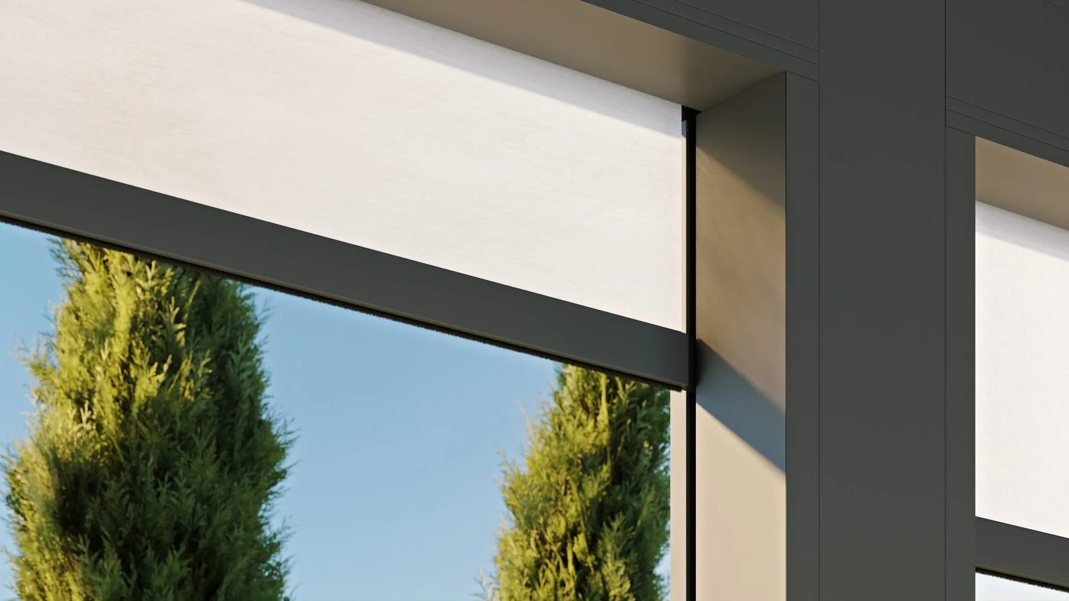 Option for installing vertically operated shading fabrics with electric drive.