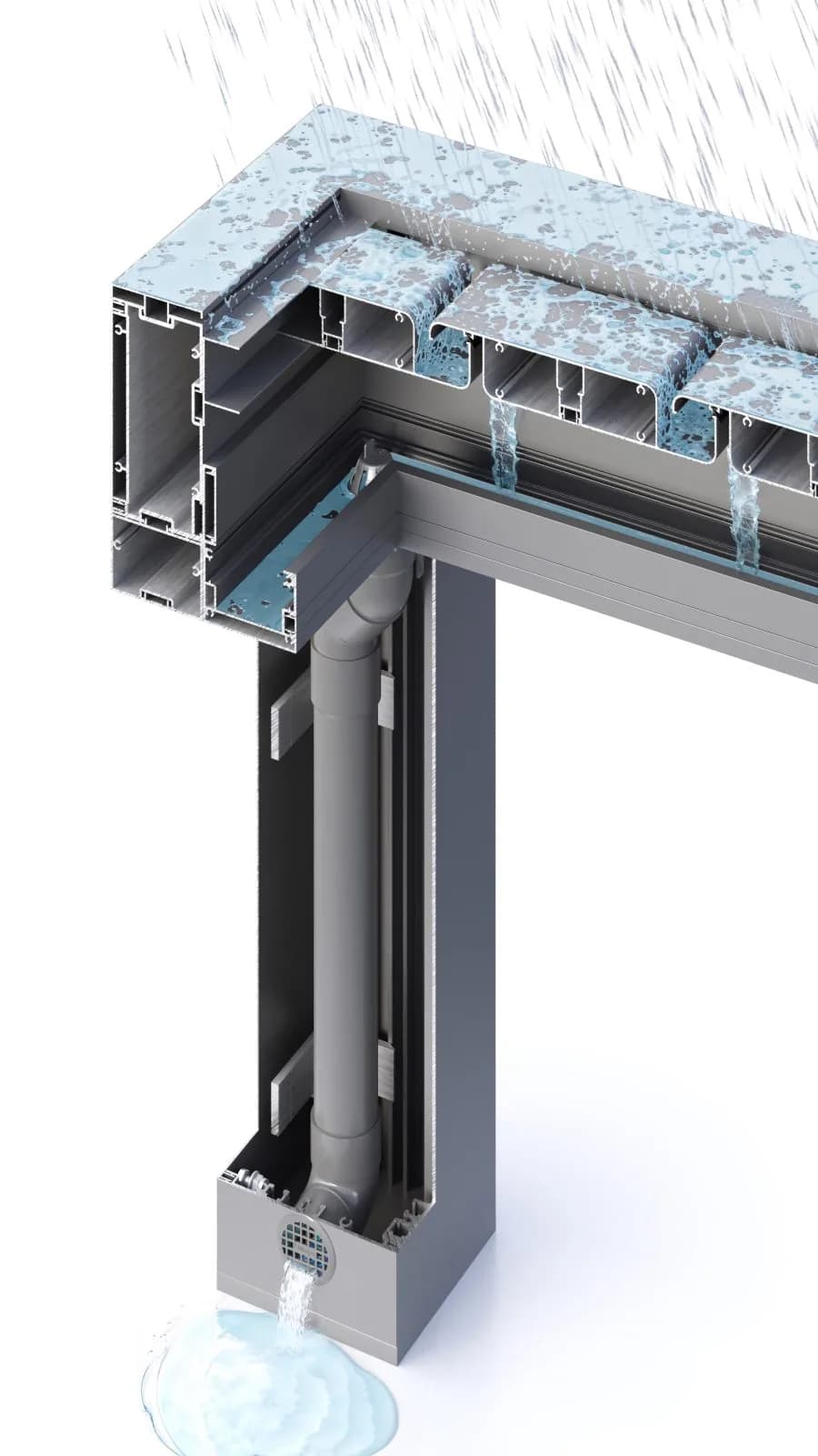 Tailored water runoff solution ensuring rain protection for the covered structure.